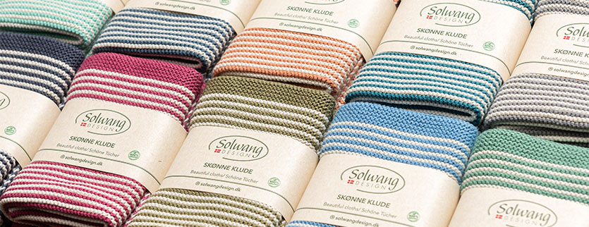 Solwang Shop - Wischtücher mit Streifen in Natur und verschiedenen Farben 2er Set aus gestrickter Bio Baumwolle - Solwang Design online bestellen
